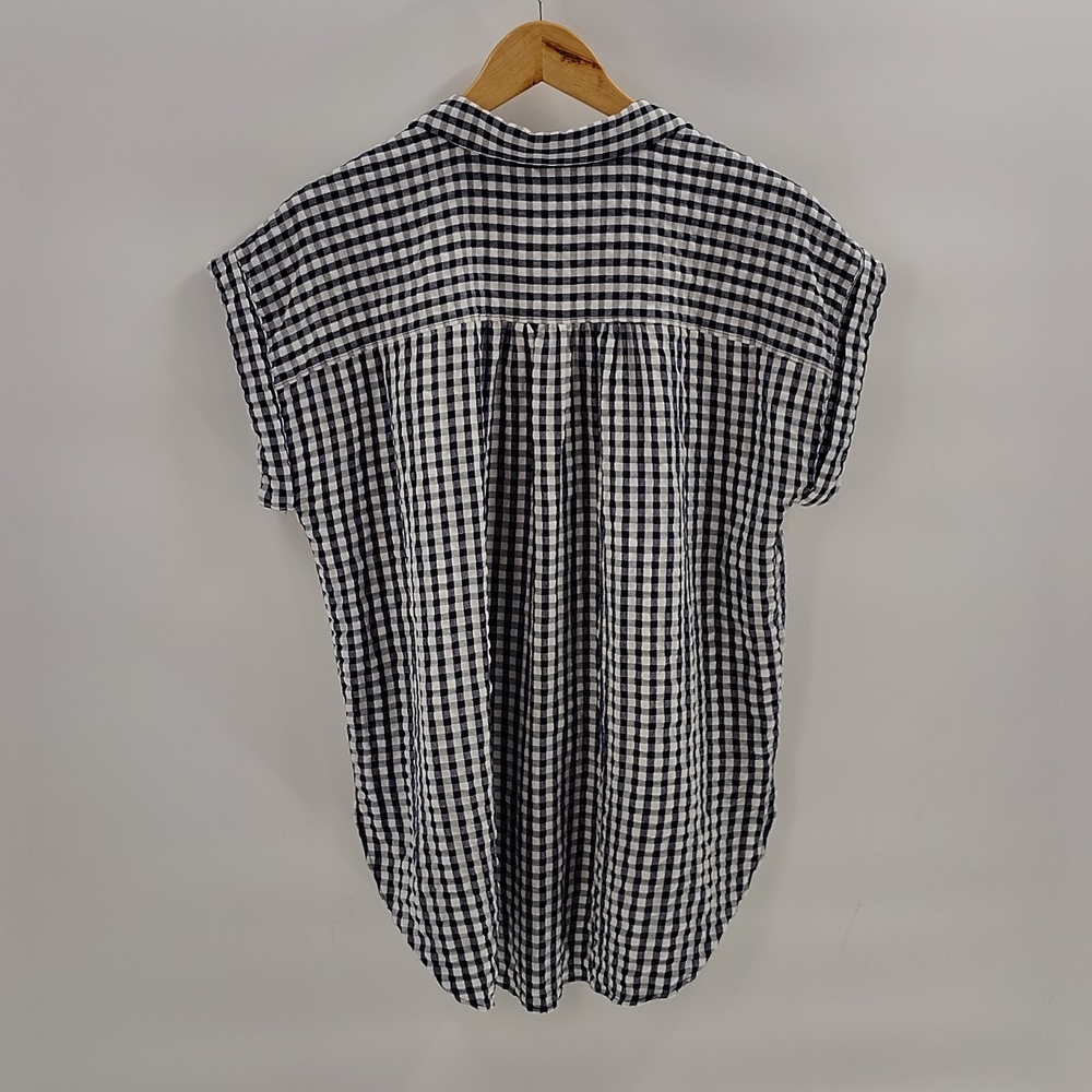 LOFT Button Down Size Large Navy White Gingham Ch… - image 4